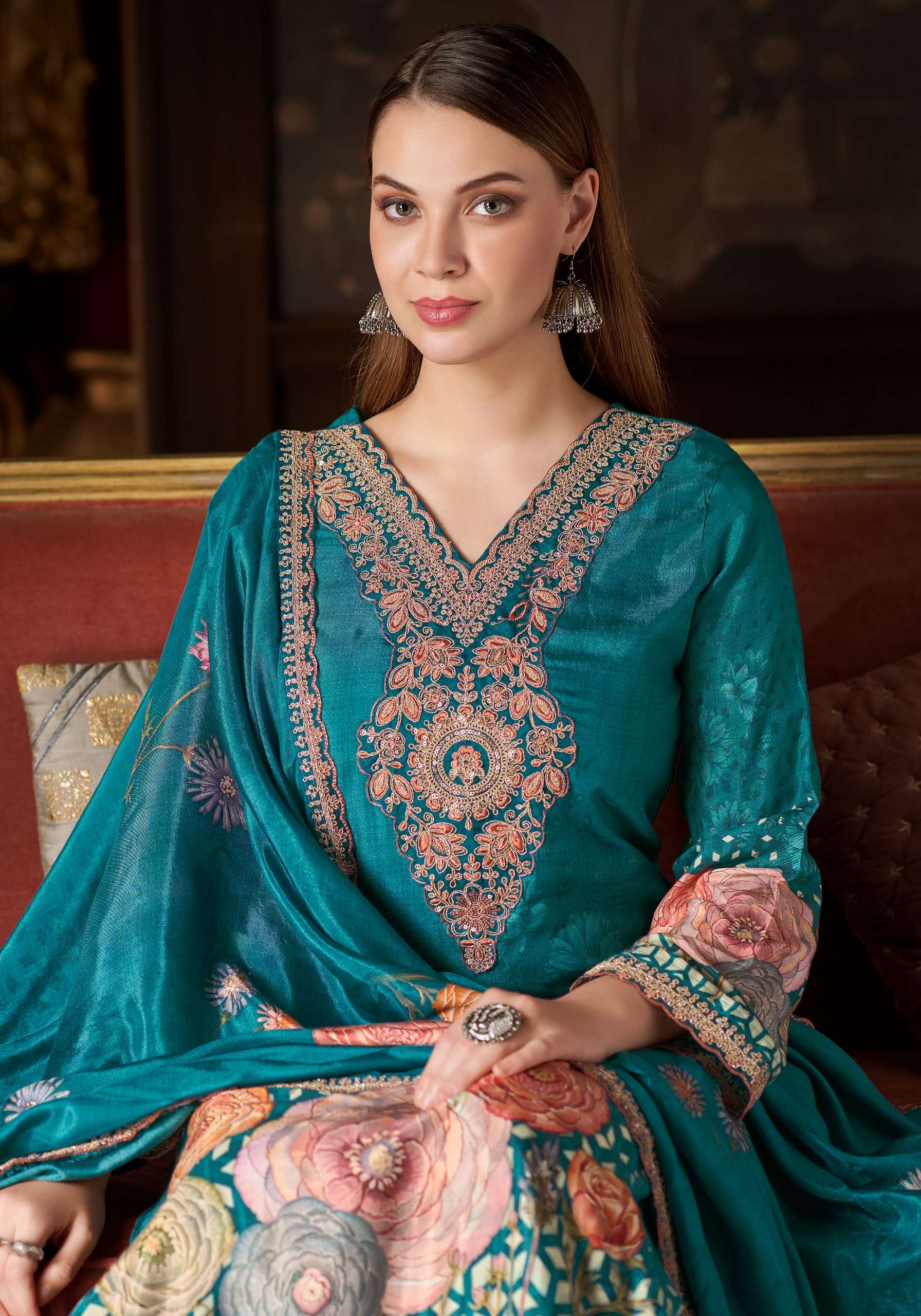 ALOK SUIT FLORA BELLE VOL 2 MASLIN DIGITAL NECK & DAMAN DRESS CATALOGUE SUPPLIER